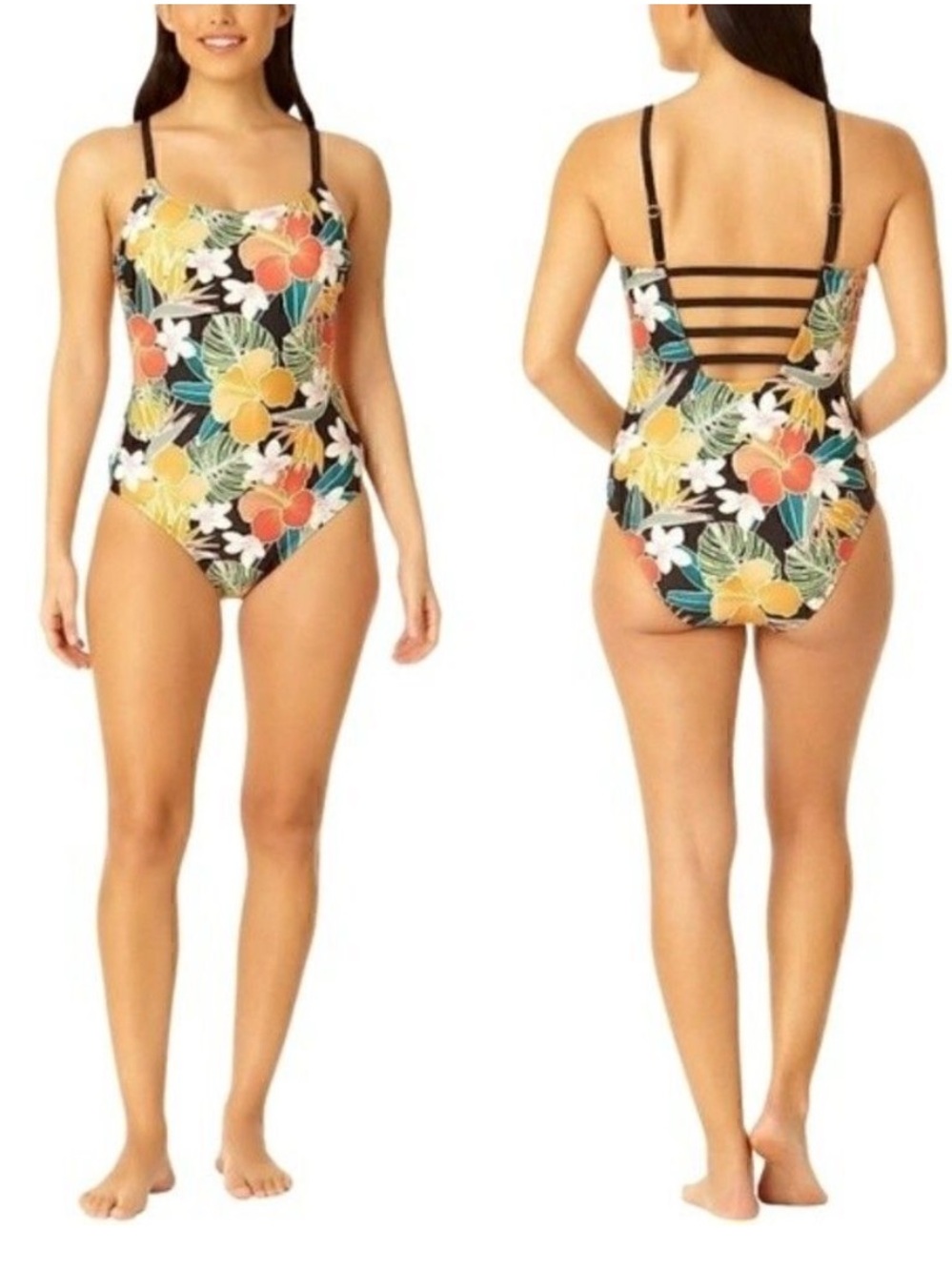 Hurley Tropical Hibiscus Floral  Strappy Back One Piece Swimsuit Size S